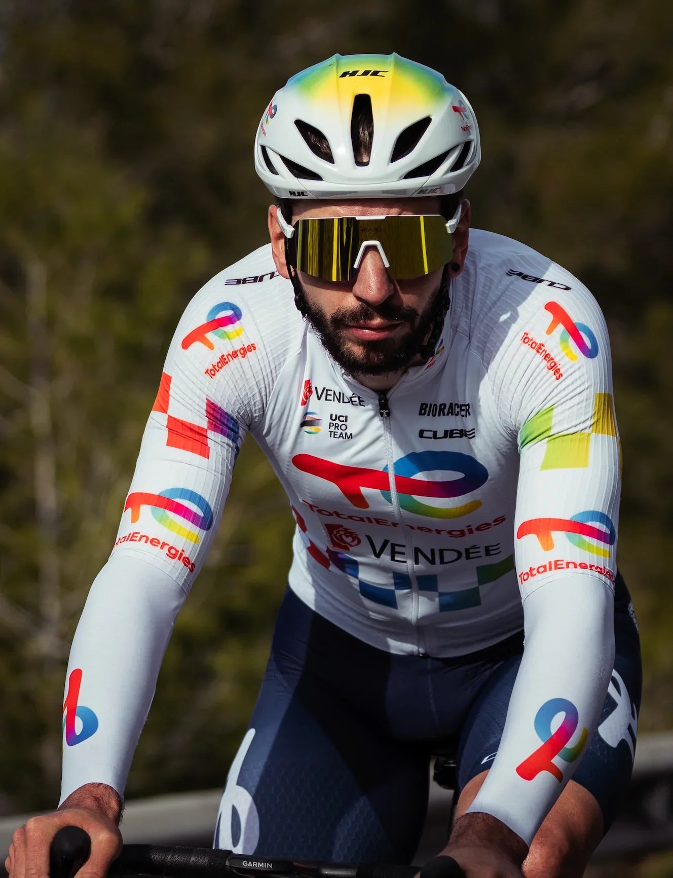 The best sports glasses at Tour de France supplied by 4KAAD for Team Total Energies , the BEAT RACE style