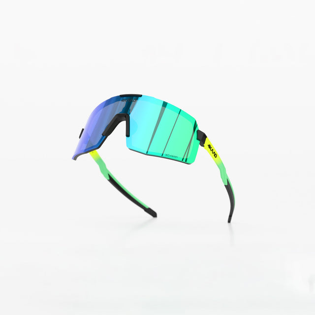 BEAT RACE Sports Glasses - green yellow, with green MULTI LAYER MIRROR lens