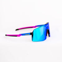 BEAT RACE Sports Glasses - blue-pink, with blue MULTI-LAYER MIRROR lens